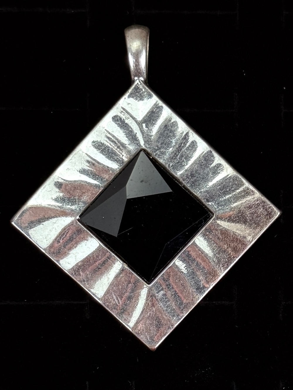Elegant Silvertone and Black Pendant with free cord Necklace